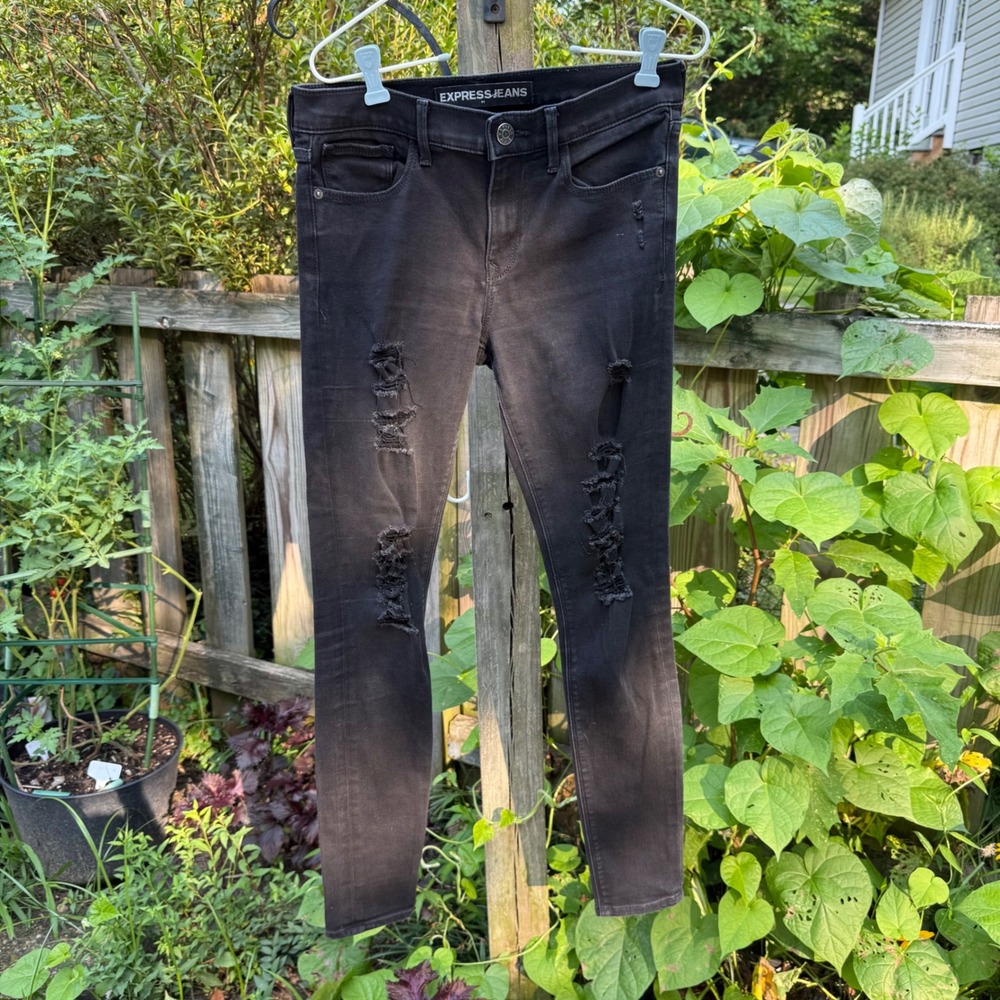 Express Black Distressed Skinny Jeans Womens 6 Stretch Grunge Emo Y2K Goth